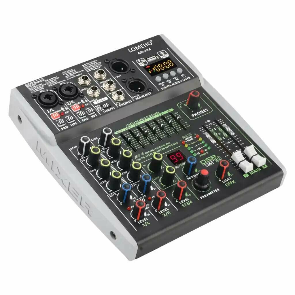 Беспроводной EQ звуковой микшер LOMEHO AM-AX4 , 2-моно/2-стерео канальный микшер, DJ-консоль с USB, Bluetooth — фото 8