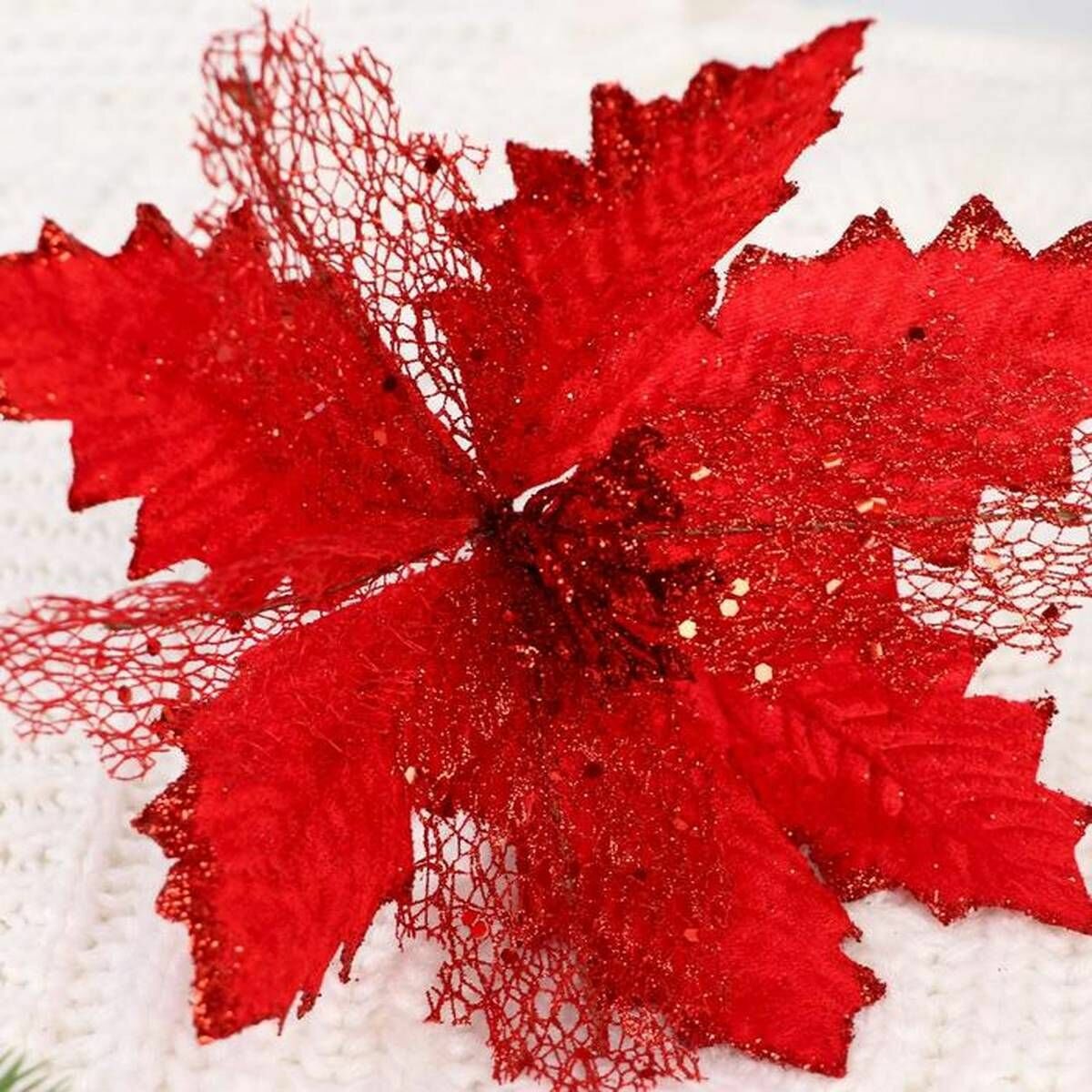 Декоративное украшение Зимнее волшебство "Зимний цветок", блеск, 23х25 см, красное