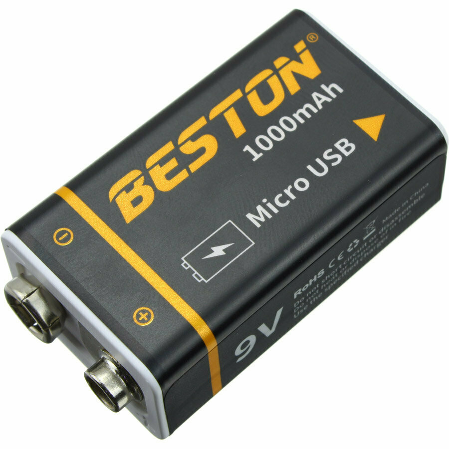 Аккумулятор 9V 1Ah 6F22 Beston ЗУ от microUSB крона