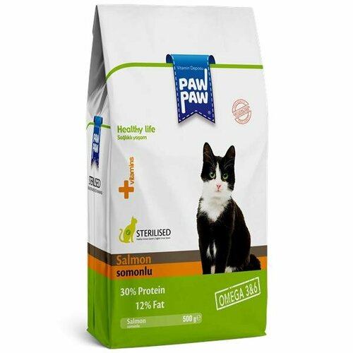 Pawpaw Sterilised Cat Food with Salmon сухой корм для стерилизованных кошек с лососем 500г