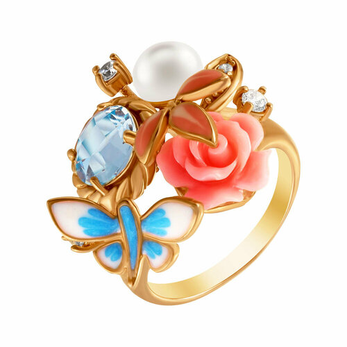 фото Кольцо element47, серебро, 925 проба, топаз, размер 17.25