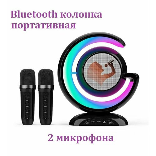 Портативная Bluetooth колонка с 2 микрофонами YS-110 Беспроводной динамик для караоке со светодиодной подсветкой черный 439900₽
