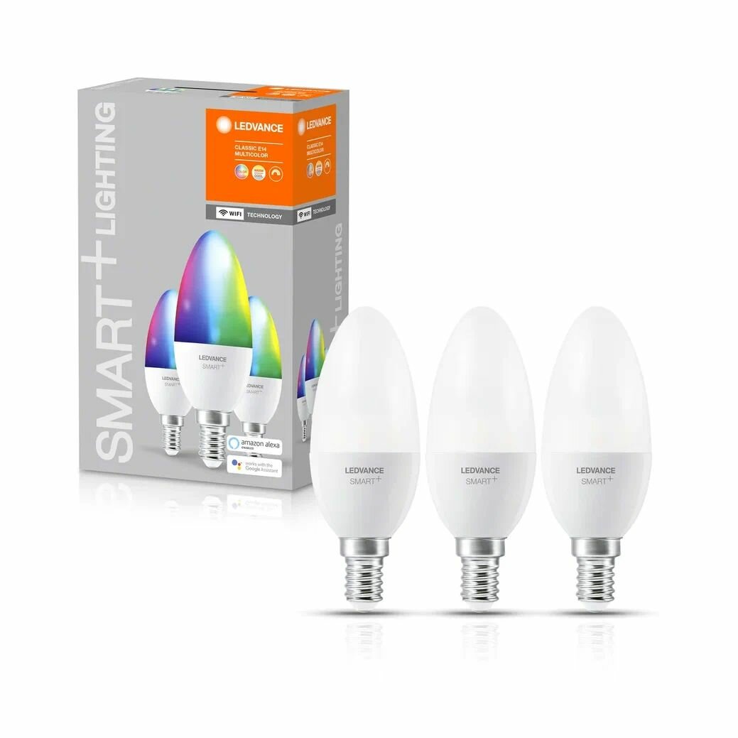 Умные лампочки светодиодные LEDVANCE / OSRAM SMART+ B, E14, 5Вт, 2700-6500K, 470лм, RGB (мультицвет), диммируемые, 3 шт