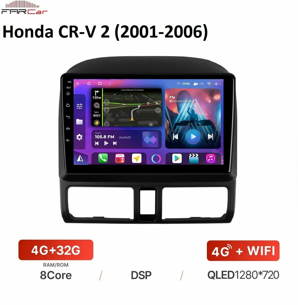 Автомагнитола FarCar для Honda CR-V 2 (2001-2006) на Android 12