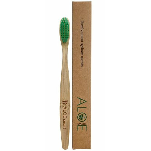 ALOEsmart~Бамбуковая зубная щетка~cредней жесткости, зеленая