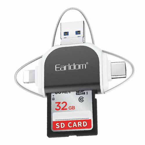 Картридер Earldom ET-OT71 6 в 1 Type-C, Lightning 8-pin, USB на SD, MicroSD OTG (черный)