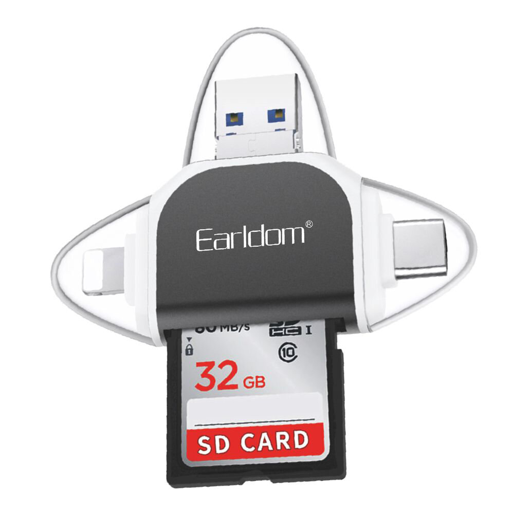 Картридер Earldom ET-OT71 6 в 1 Type-C Lightning 8-pin USB на SD MicroSD OTG (черный)