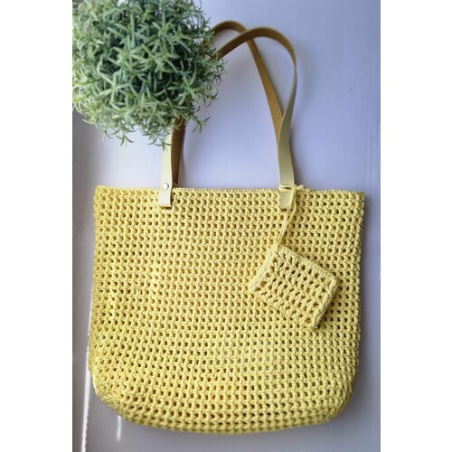 фото Сумка шоппер , фактура вязаная, желтый нет бренда