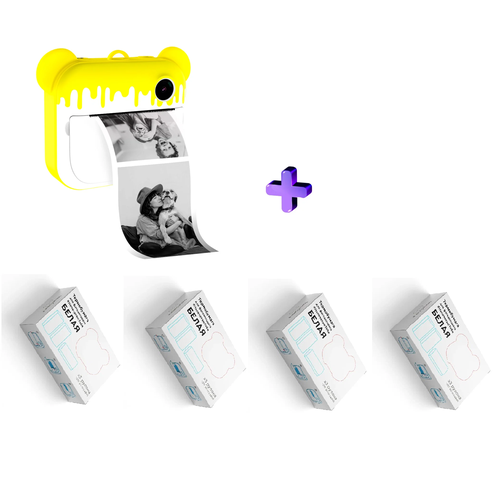 Комбо: Фотоаппарат моментальной печати LUMICAM PRINTY DK04 yellow + Термобумага белая для фотоаппарата LUMICAM PRINTY (4 упаковки)