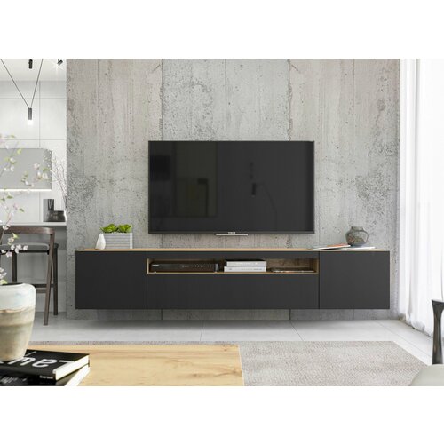 Тумба под телевизор подвесная Интериория TU-008-1518 200*40*45 Дуб Крафт золотой/Черный