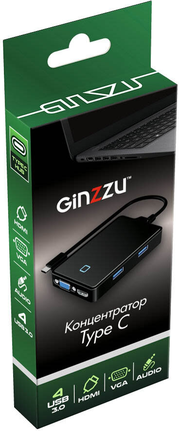Хаб Ginzzu GR-770UB Type C - 4xUSB3.0/HDMI/VGA/Audio Output — фото 6