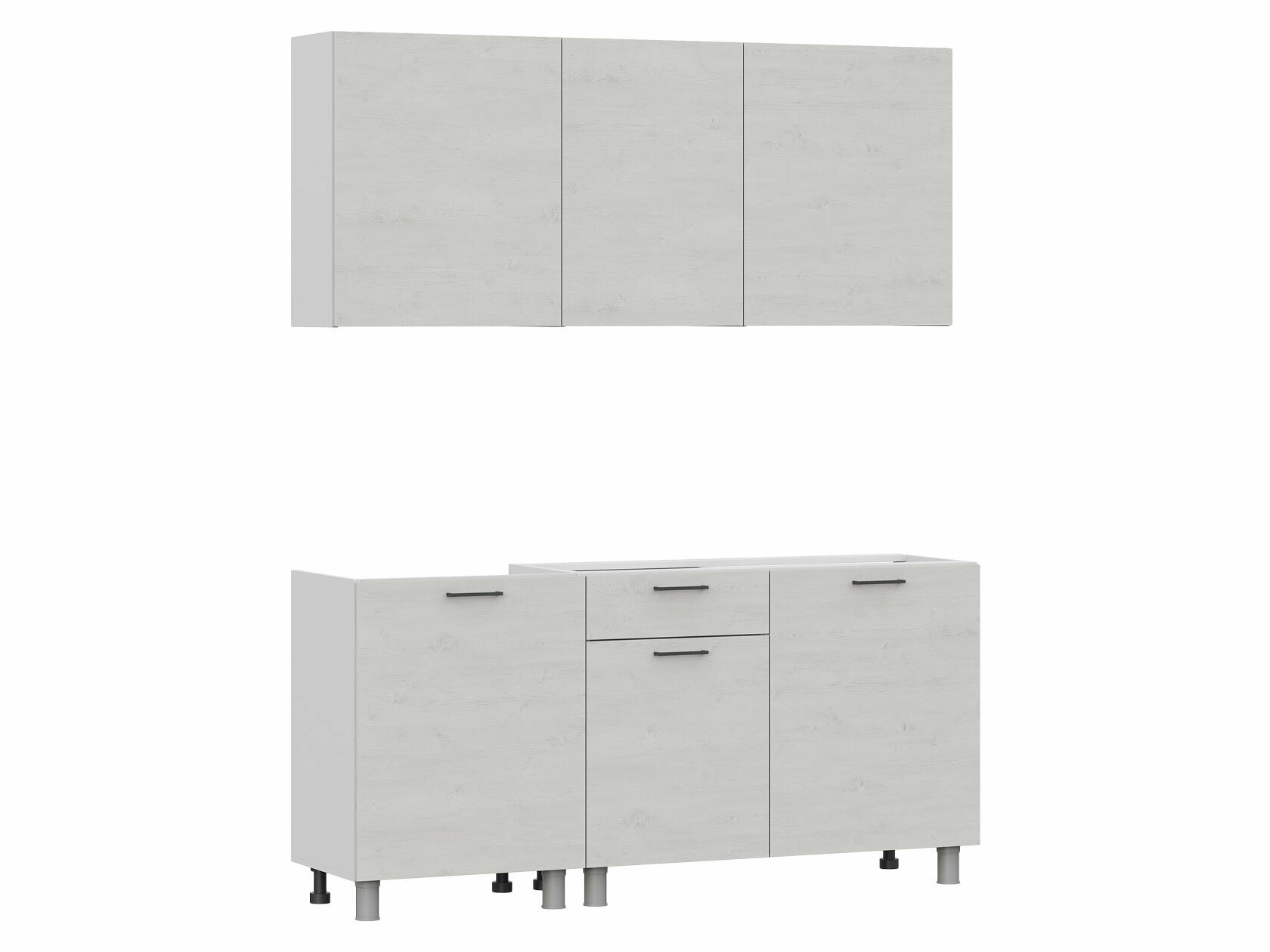 фото Кухонный гарнитур СВ-Мебель Страйк 170 см Белый / Сосна Санторини светлый Без столешницы