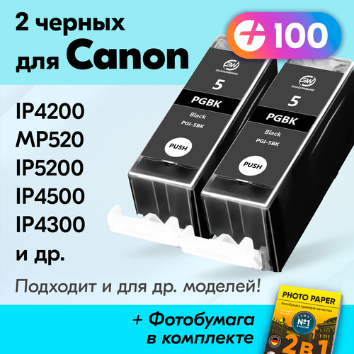 Картриджи для Canon PGI-5BK, Canon PIXMA MP510, iP4500, iP3300, iP5200, MP520 и др. с чернилами (с краской) для струйного принтера, 2 шт.