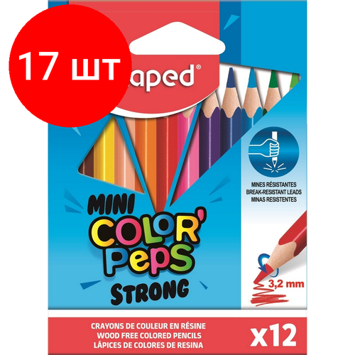 Комплект 17 наб, Карандаши цветные Maped COLOR'PEPS STRONG MINI 3хгр, пластик,12цв/наб,862812