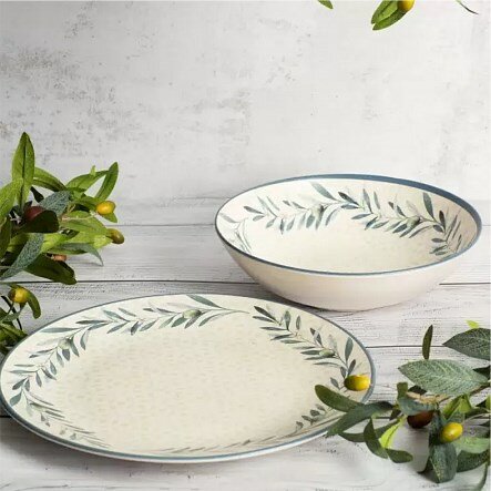 Тарелка суповая "OLIVE" FIORETTA, 21см, керамика, бежевый/листья — фото 1