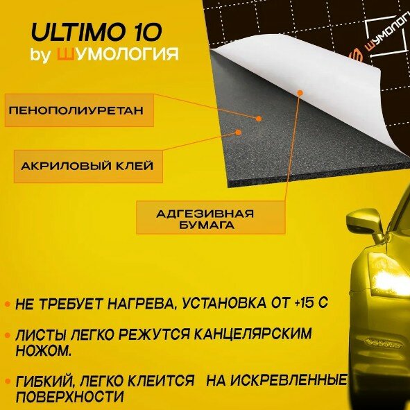 Шумология Ultimo 10 шумопоглощающий материал для автомобиля, дома (2 листа 100*65см) высокая плотность