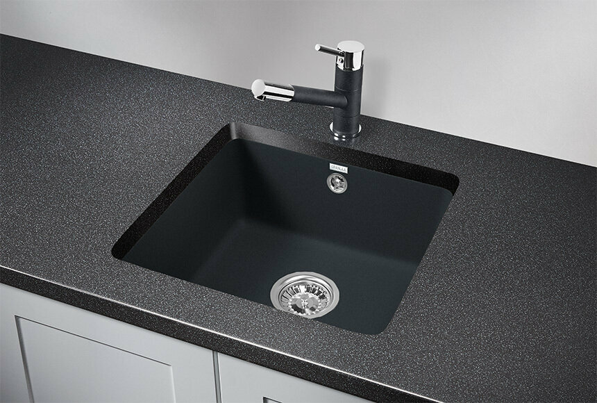 3601, шварц (чёрный металлик), кухонная мойка GRANULA, кварц