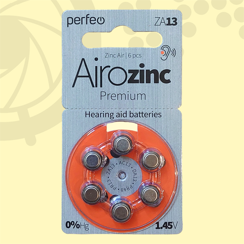 Perfeo 13 (Оранжевый) Airozinc | 1.45 Вольт, Батарейки для слуховых аппаратов - 6 шт.