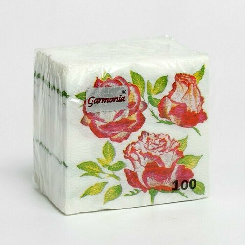Салфетки Гармония Розы 100 штук, 3 упаковки