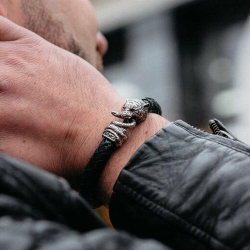 Плетеный браслет TOTEMICA, металл, размер 18 см, черный