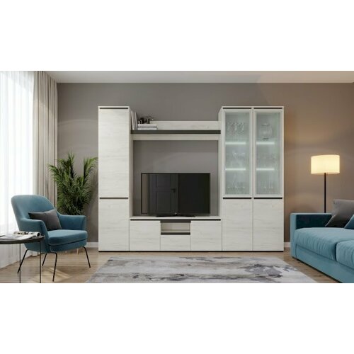 Тумба под ТВ Гретта 2С1Я Дуб крафт белыйАнтрацит 1350х500х411 10999₽