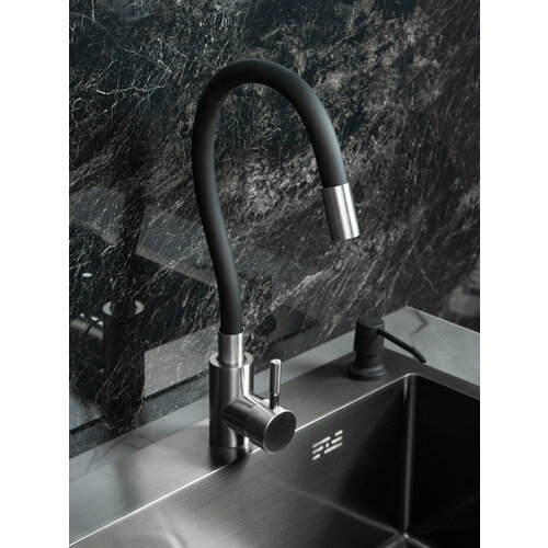 Смеситель для кухни Faucet 004 из нержавеющей стали с гибким поворотным изливом, черный, упаковка 2 шт.
