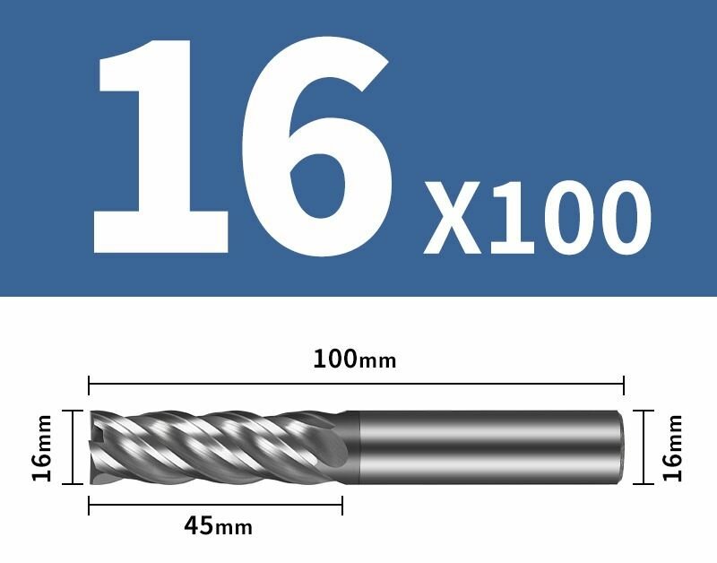 Фреза концевая монолитная по стали D16*C45*P70*d16*Z4*L100 повышенной твердости 70 HRC