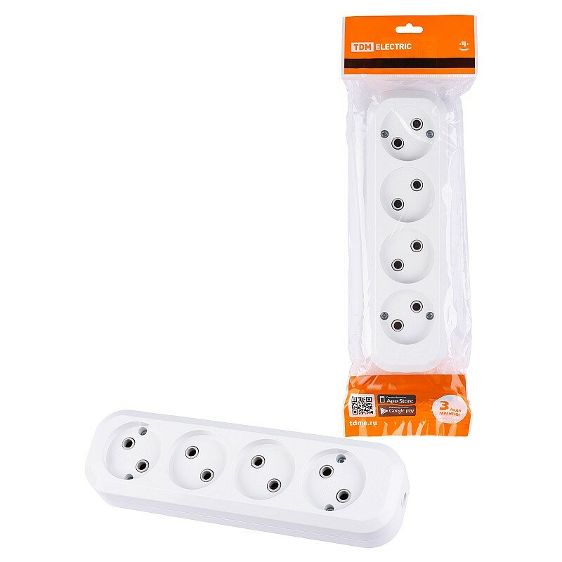 Колодка розеточная 4 гнезда 2П б/з 10А 250В белая TDM цена за 1 шт