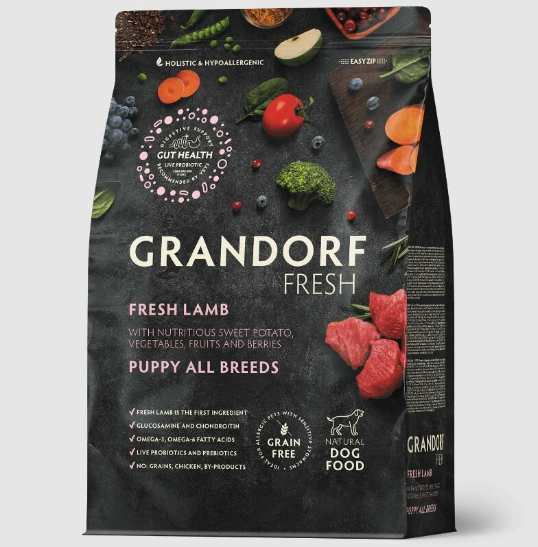 Корм сухой Grandorf Fresh для щенков всех пород с ягненком и бататом, 1кг