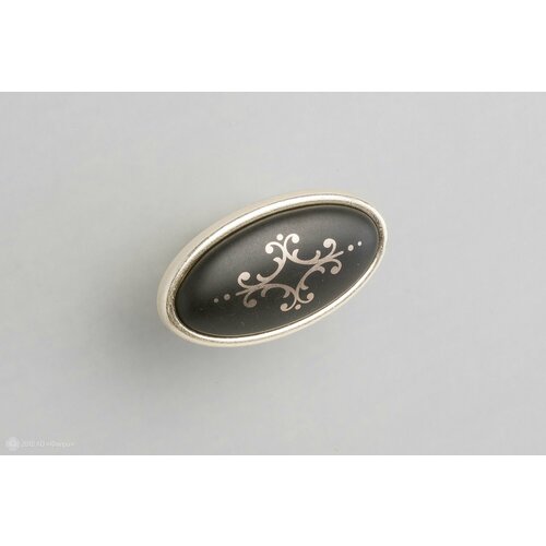 Grace ручка кнопка восточное серебро и черная матовая керамика с платиновым орнаментом армония, 3 шт