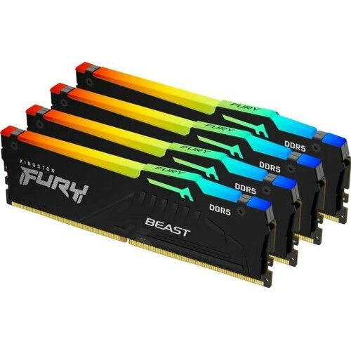 Оперативная память Kingston DDR5 64GB (4x16GB) 5200MHz PC-41600 FURY Beast Black RGB XMP CL40 1.25V (KF552C40BBAK4-64)
