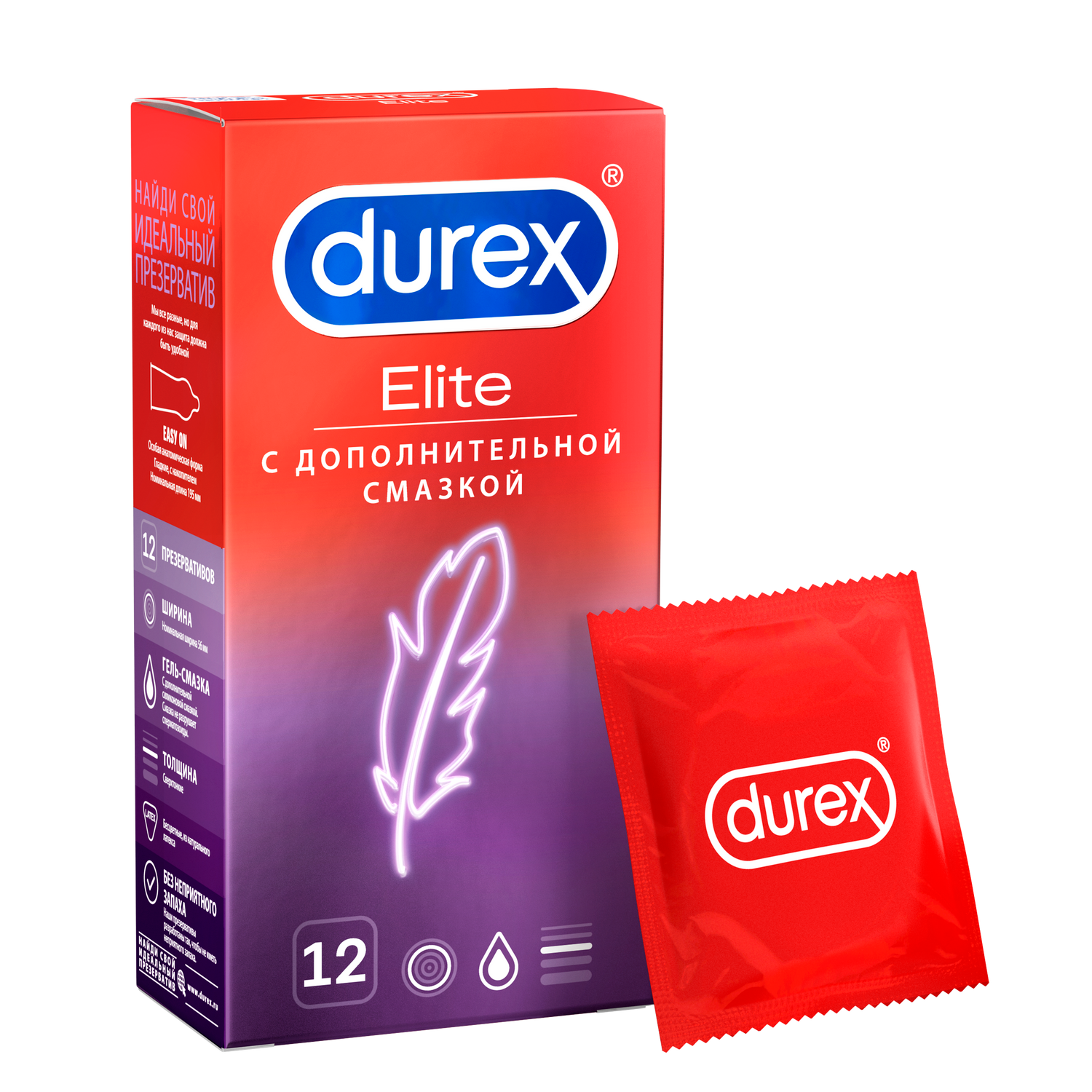 Презервативы Durex Elite тонкие, с дополнительной смазкой, 12 шт.