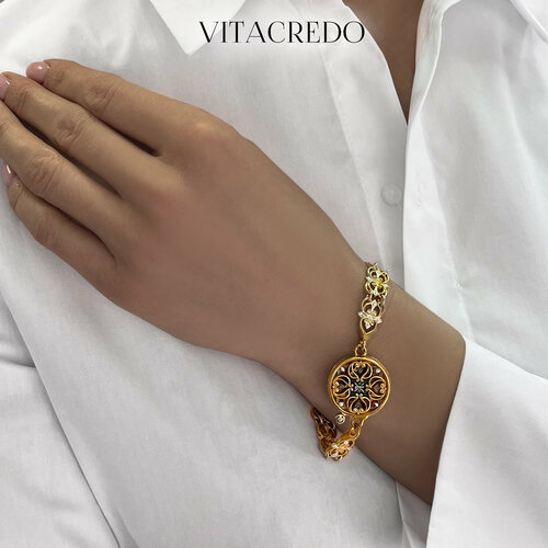 Браслет-цепочка VitaCredo, серебро, 925 проба, золочение, длина 17 см., золотой