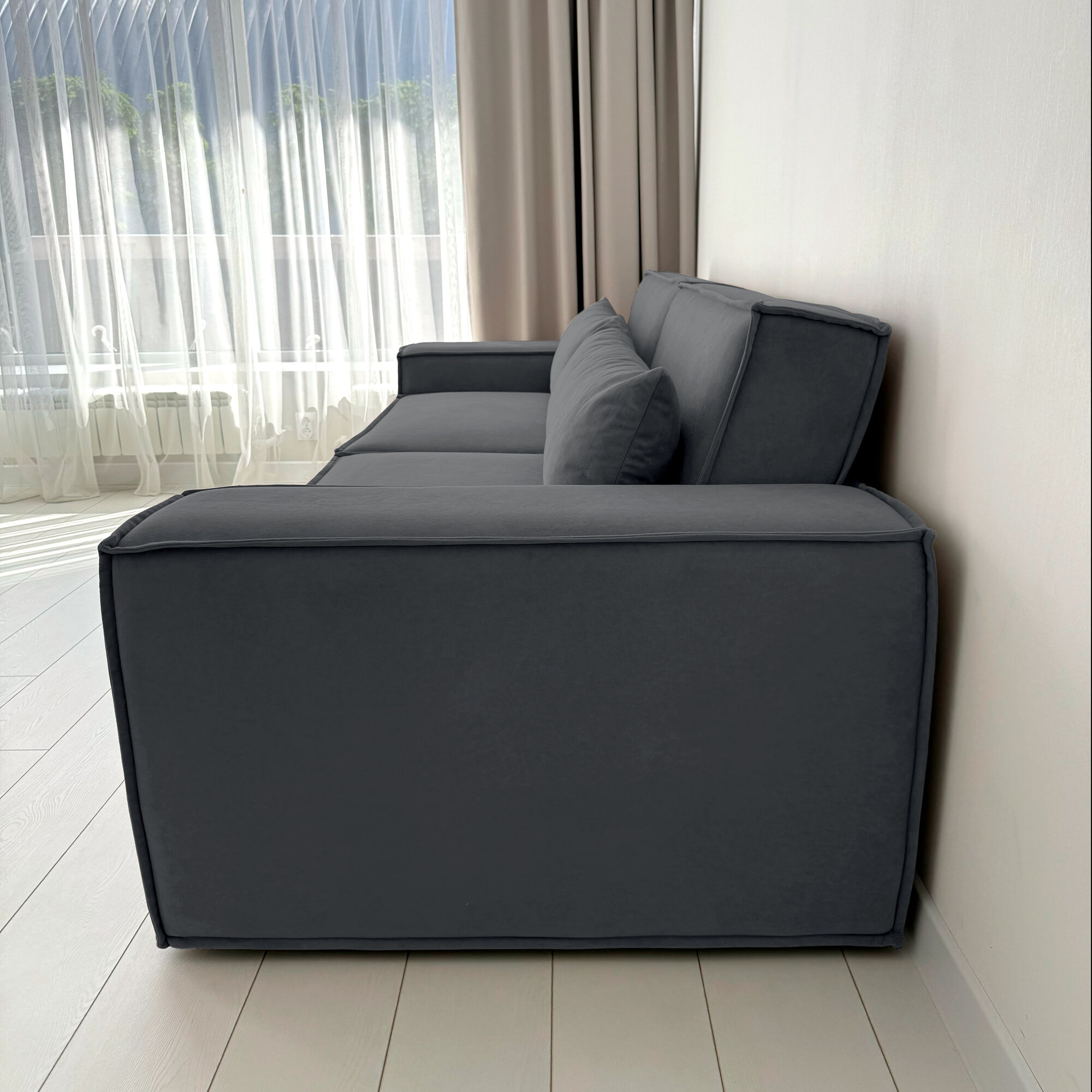Диван-кровать Redsofa Пикассо 260 см графит Teddi. Раскладной прямой диван со съемными чехлами, для дома и офиса (Мебельный гарнитур бытового назначения) — фото 1