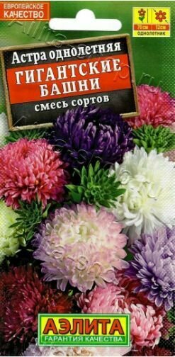 Астра китайская Гигантские башни  3 упаковки    смесь окрасок