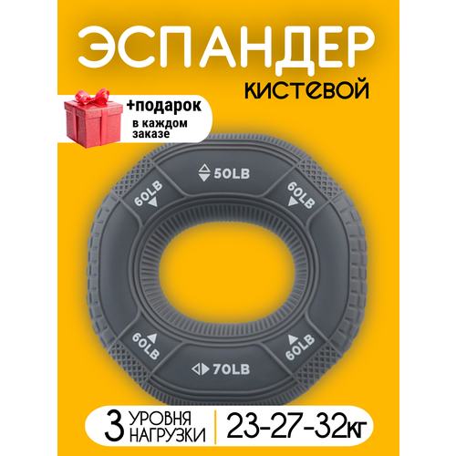 Кистевой эспандер круглый силиконовый 3 уровня нагрузки эспандер для рук кольцо 8 см серый 424₽