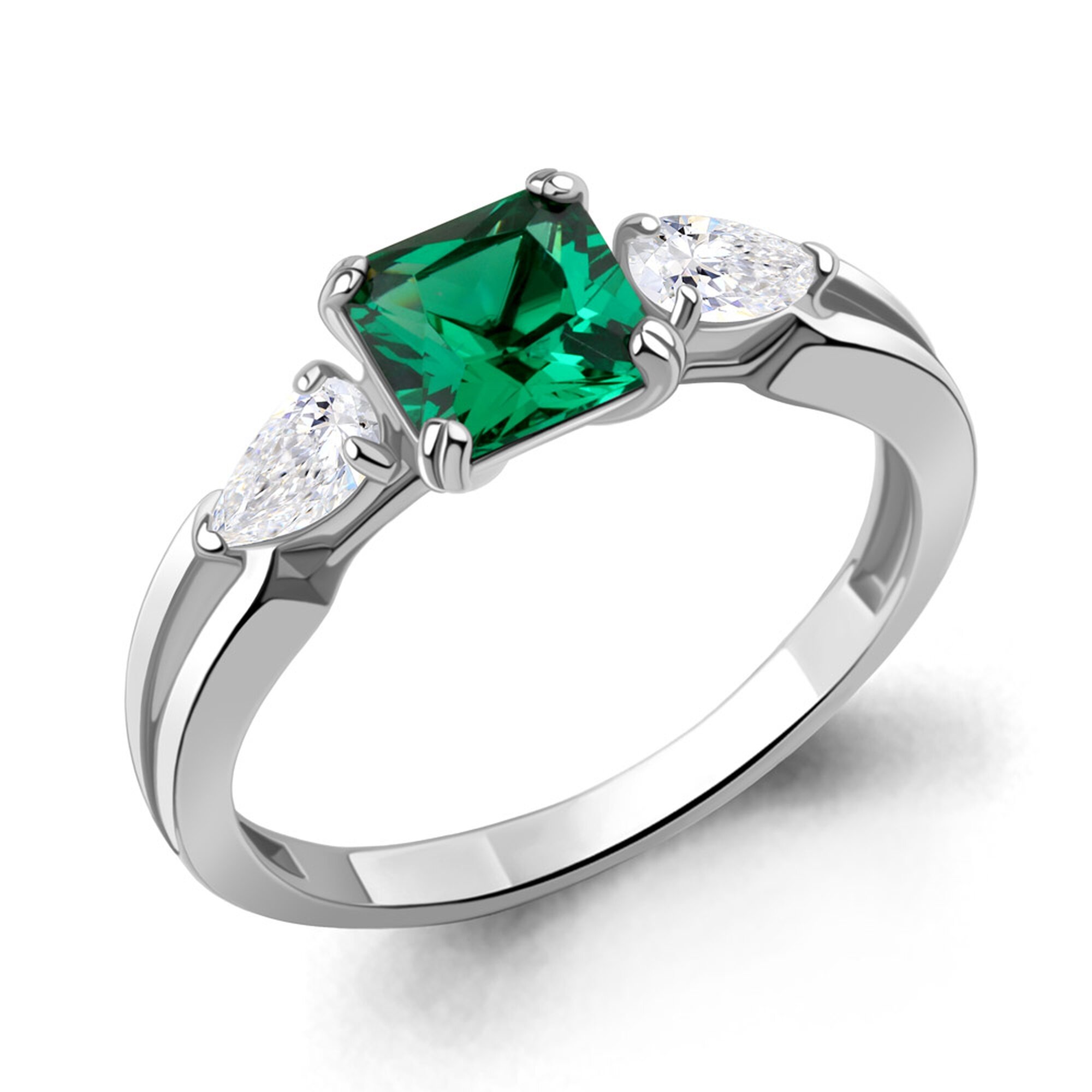 Кольцо Diamant online, серебро, 925 проба, родирование, изумруд синтетический, фианит
