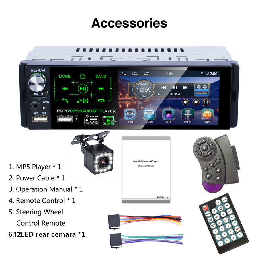 4.1" Автомобильный Bluetooth MP5 плеер AM FM RDS +12LED камера заднего вида