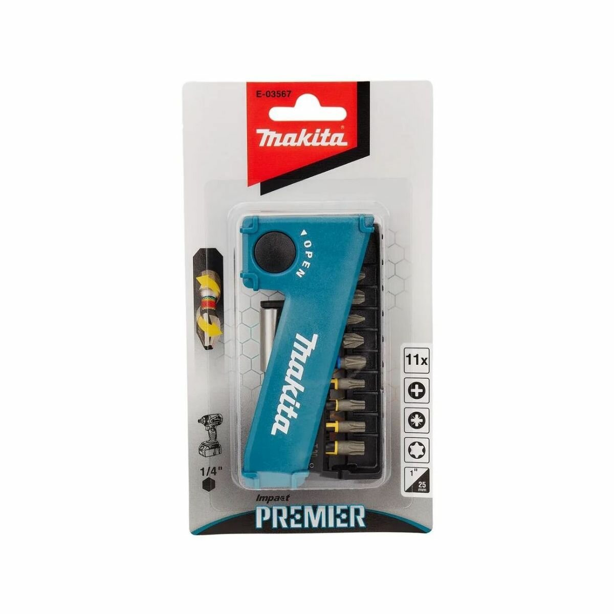 Набор насадок Makita E-03567 Impact Premier (11 шт; 25 мм; C-form; PH, PZ, T; магнитный держатель)