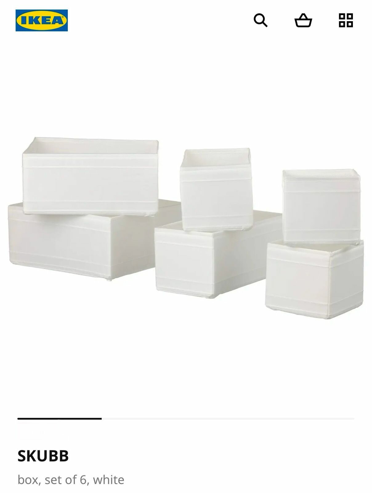 Набор коробок IKEA SKUBB, для хранения вещей, полиэстер/полипропилен , белый, 6 шт
