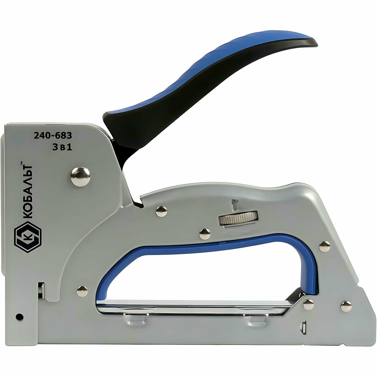 Степлер для скоб Т53 (6-14 мм, шпильки, гвозди, регулятор удара) кобальт 240-683