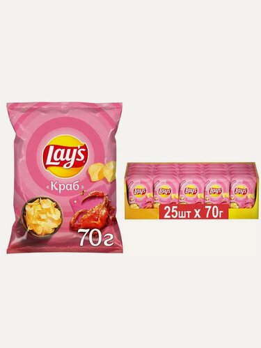Изображение товара Чипсы картофельные Lay's Краб, картофельные, 25 упаковок по 70 г