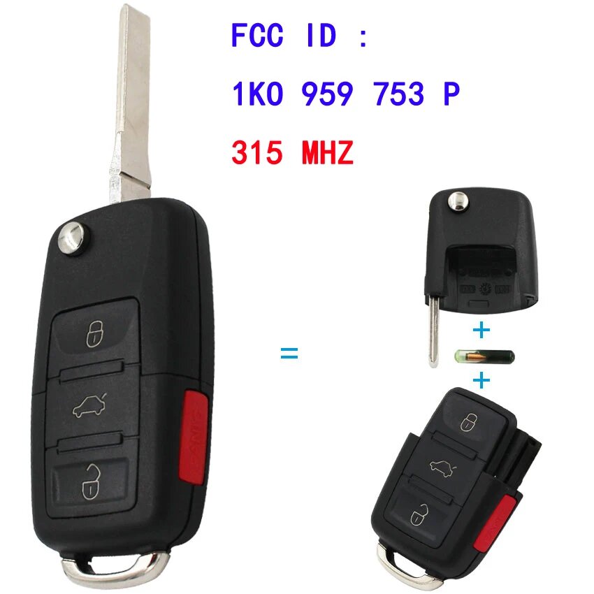 Ecusells 2/3/4B откидной дистанционный ключ для V-W Caddy Bora Beetle Golf Polo 1J0 959 753 N/T/P/DC/AM/DJ/AH/AG/DA/CT 1K0 959 753 P/N/P, 315MHz 1K0 959 753 P