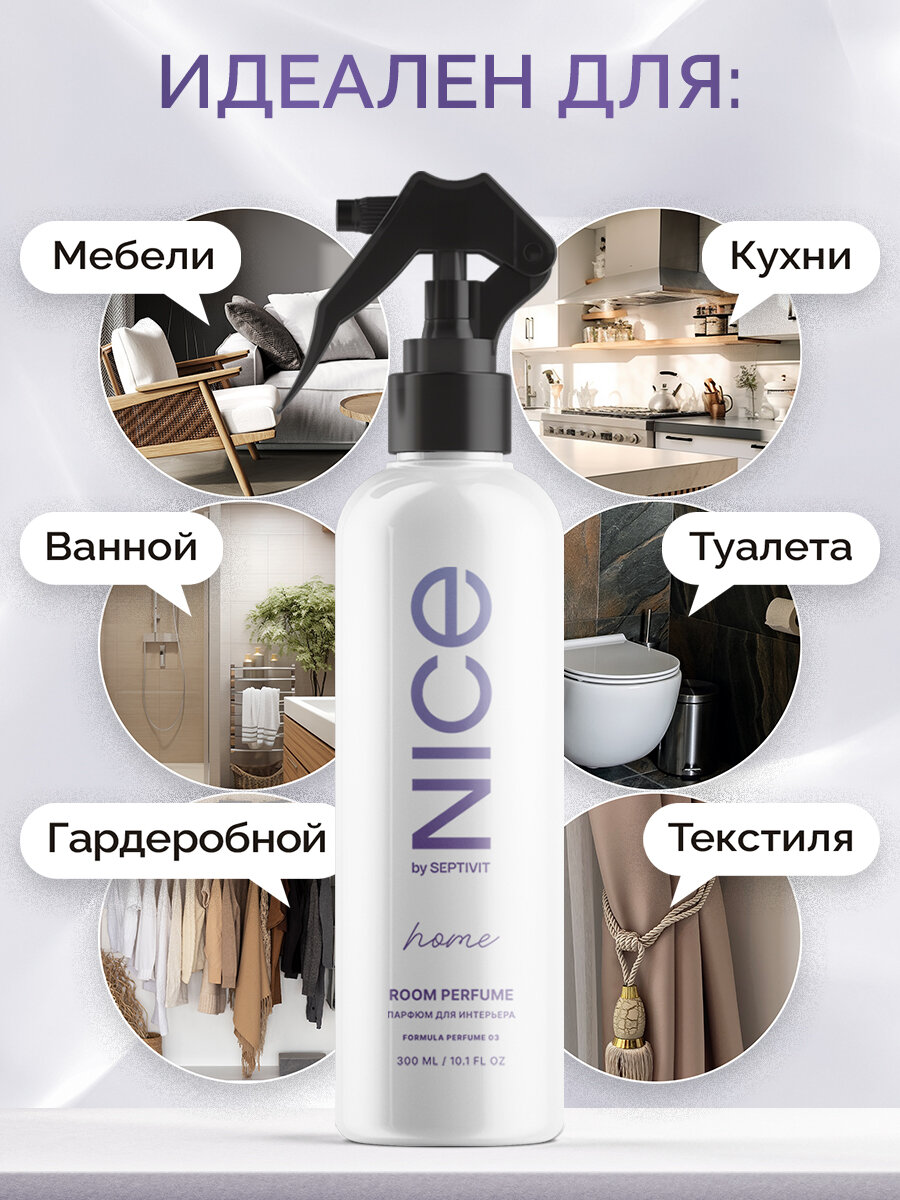 Освежитель воздуха Nice by Septivit, с ароматом розы, гипоаллергенный, спрей, 300 мл — фото 1