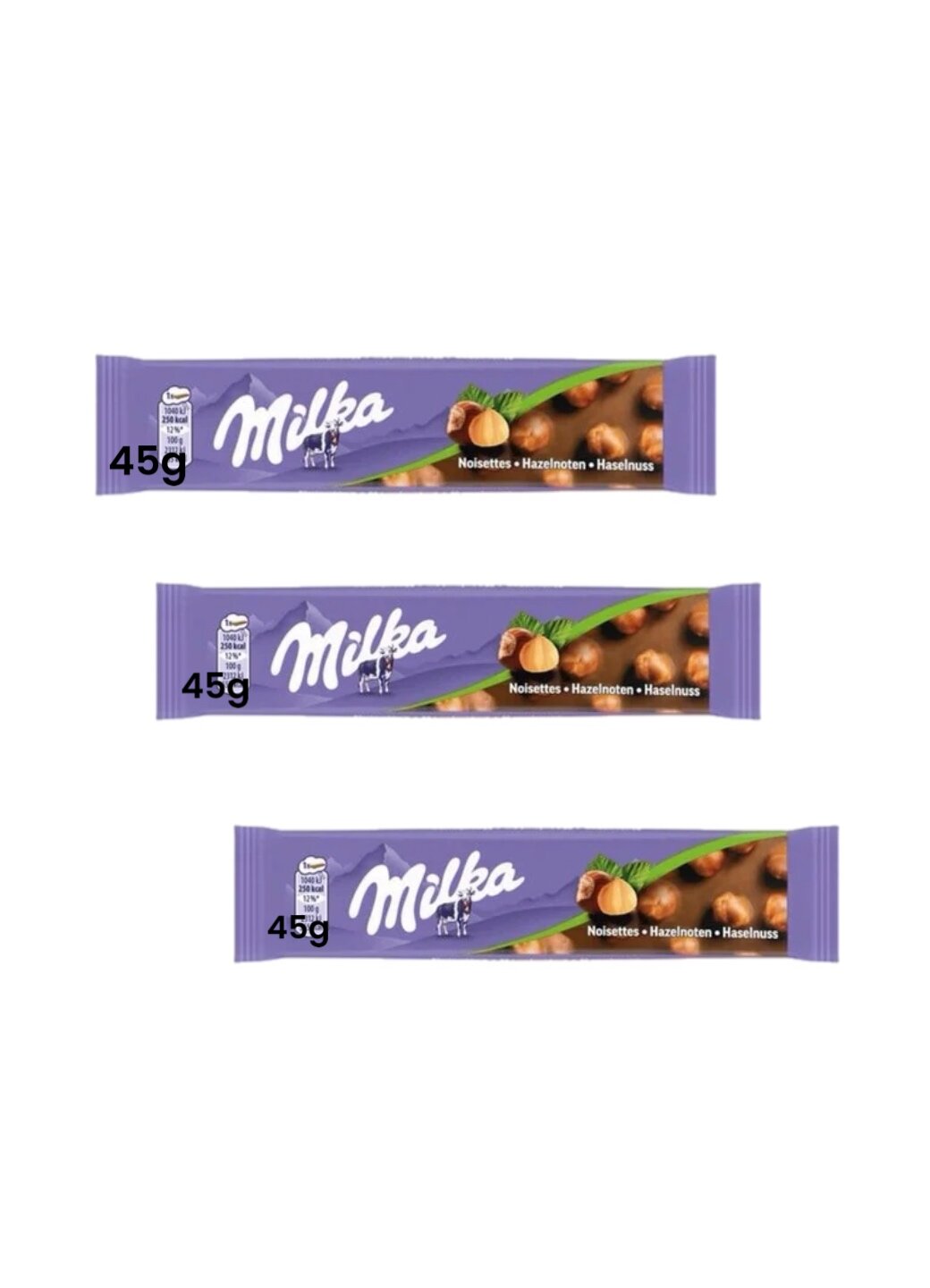 Шоколадные батончики с цельным фундуком Milka Bar with whole nuts 45г х 3шт