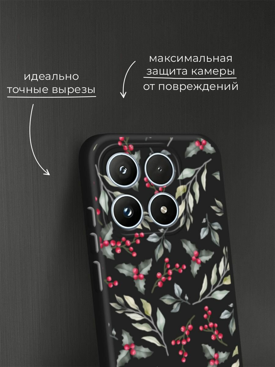 Черный матовый чехол на Xiaomi 17 / Сяоми 17 с принтом Зимние ягоды паттерн — фото 1