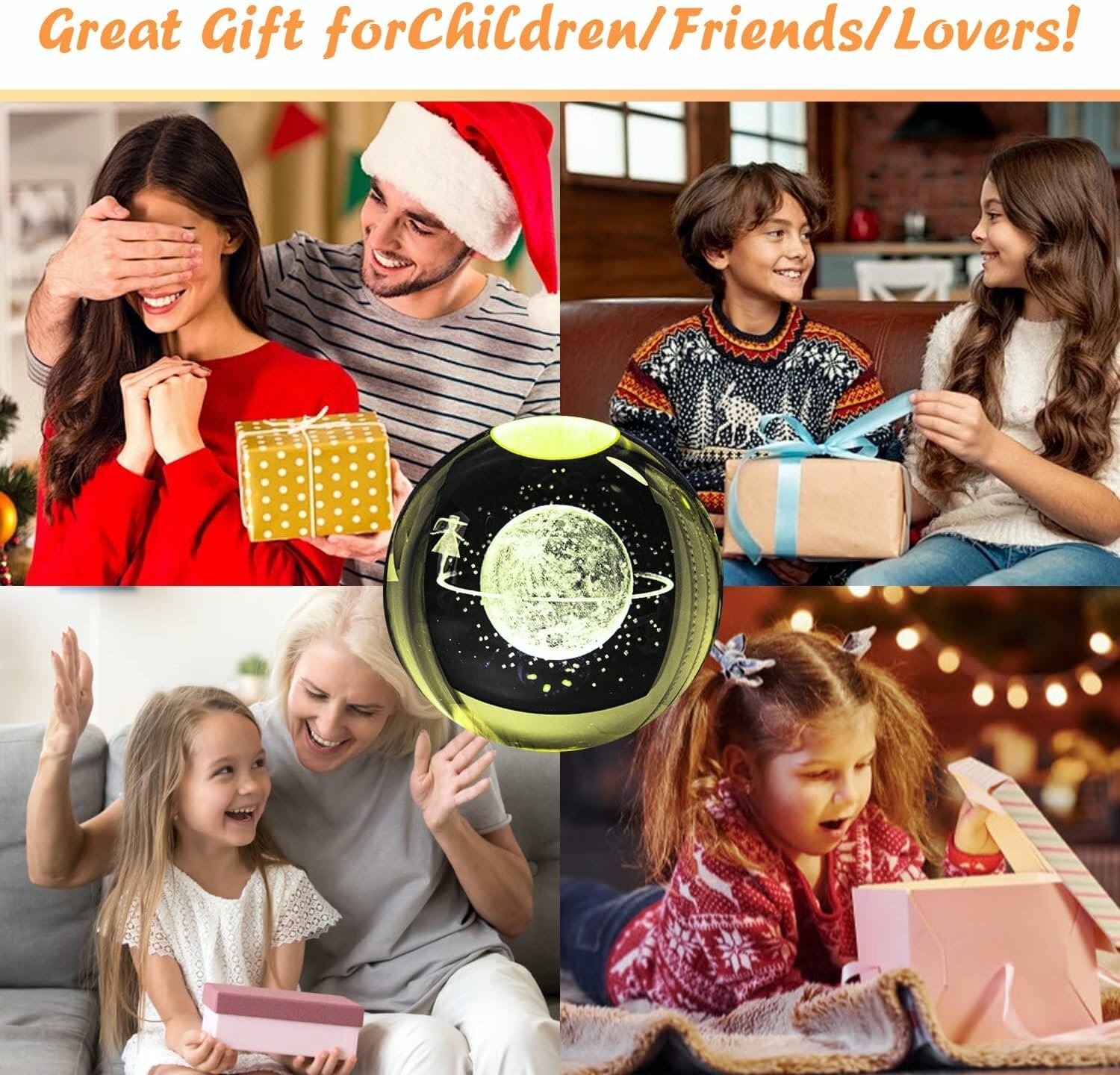 Хрустальный шар ночник 3D, антистресс, настольный светильник, 6 см, лампа LED - Бежевый меланж