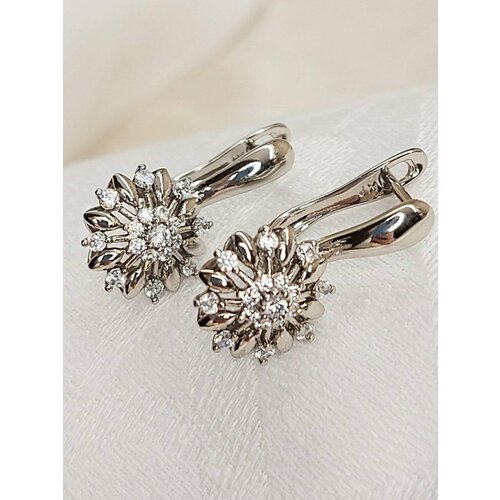 фото Серьги с подвесками xuping jewelry, фианит, размер 20 мм, серебристый/белый