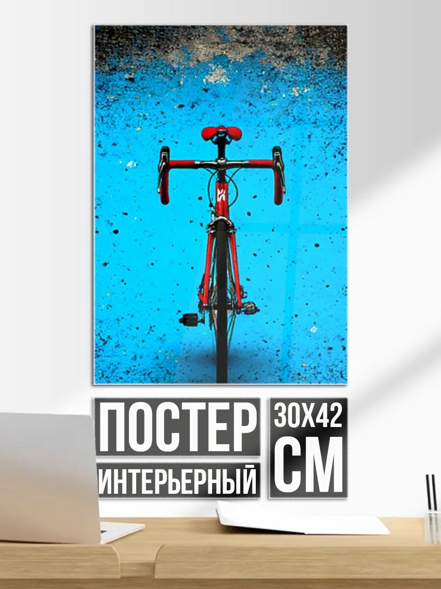 Постер на стену Дорожный велосипед на синем