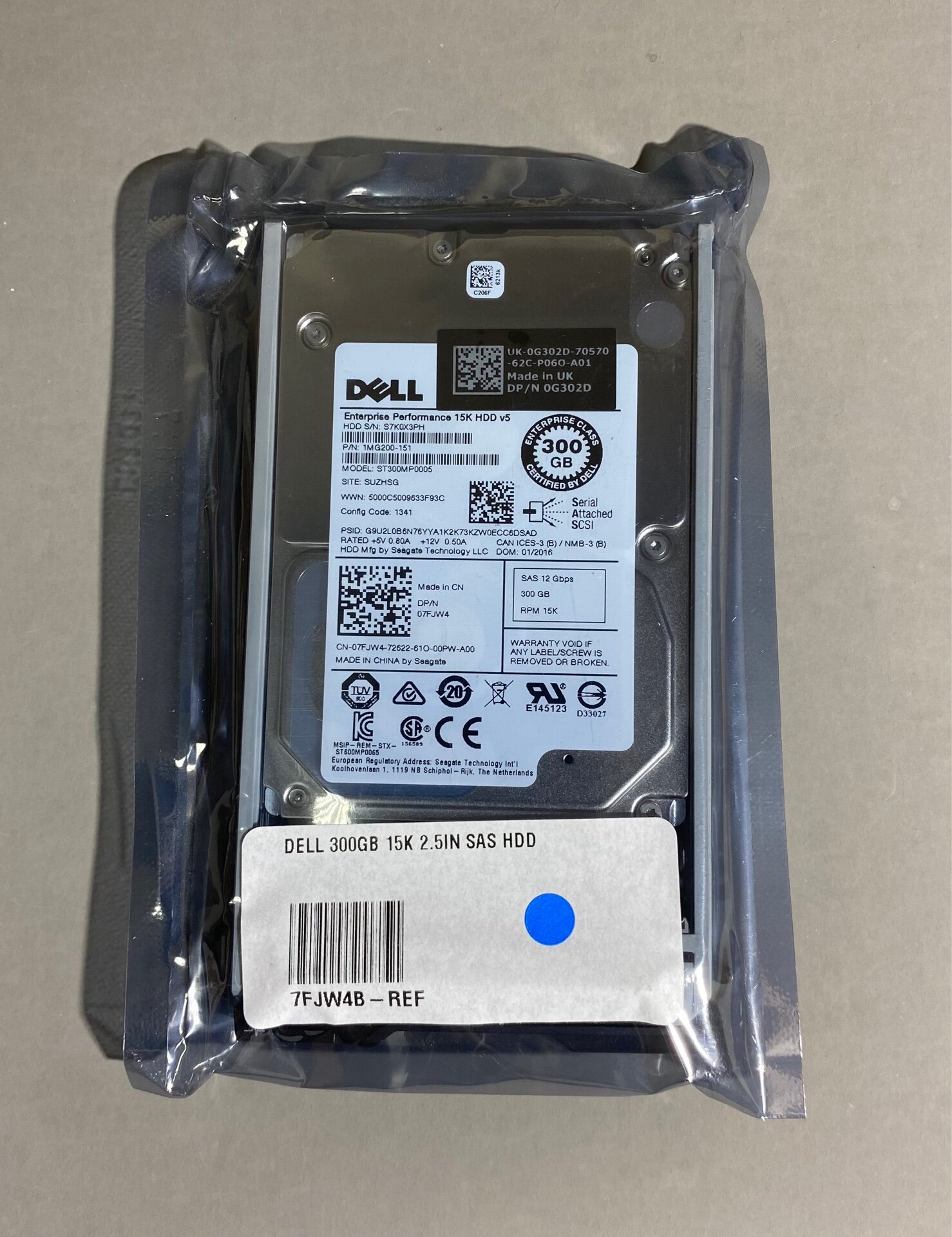 Hard Drive Dell 7FJW4 300G, SAS12,15K,2.5" / Жесткий диск Dell 7FJW4 300G, SAS12,15K,2.5"